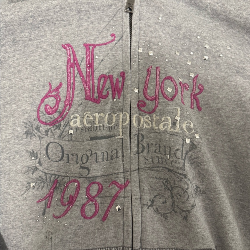 Aeropostale Women's Gray Zip-Up Hoodie with Pink Accents - Picture 4 of 4